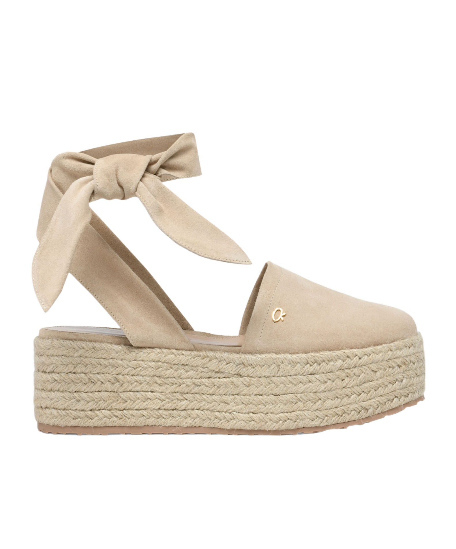 Gianvito Rossi Lace-up Ribbon Detailed Espadrillas In Gold
