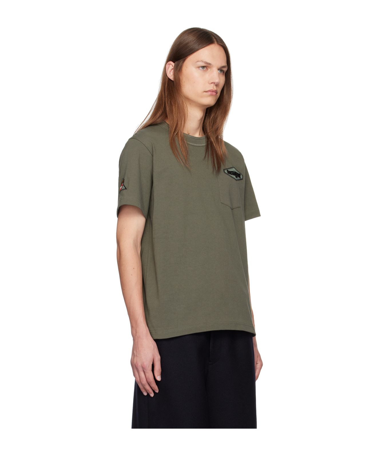 Sacai Patchwork Crew Neck T-shirt In Green