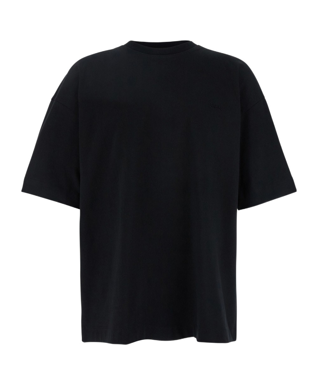 Juunj Black T-shirt With Tone-on-tone Logo Embroidered On The Front In Black