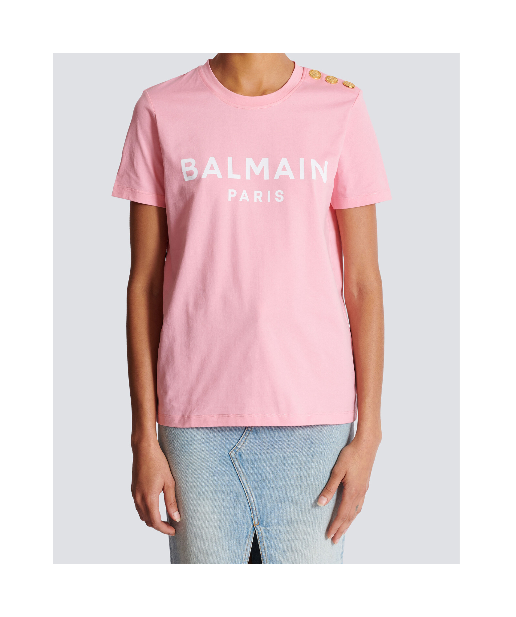 Shop Balmain T-shirt With Paris Print In Pink