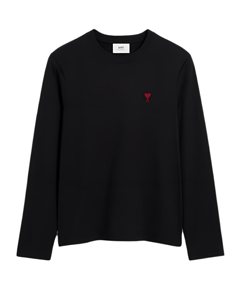 Ami Alexandre Mattiussi Ami Black Cotton Jersey Fleece Sweater With Monogram Motif In Black