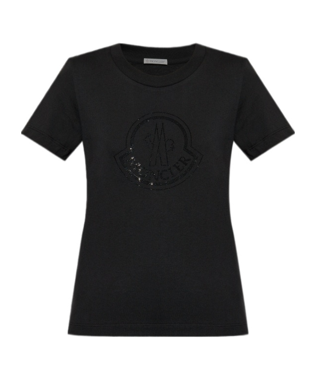 Moncler Logo Rhinestone T Shirt In Black