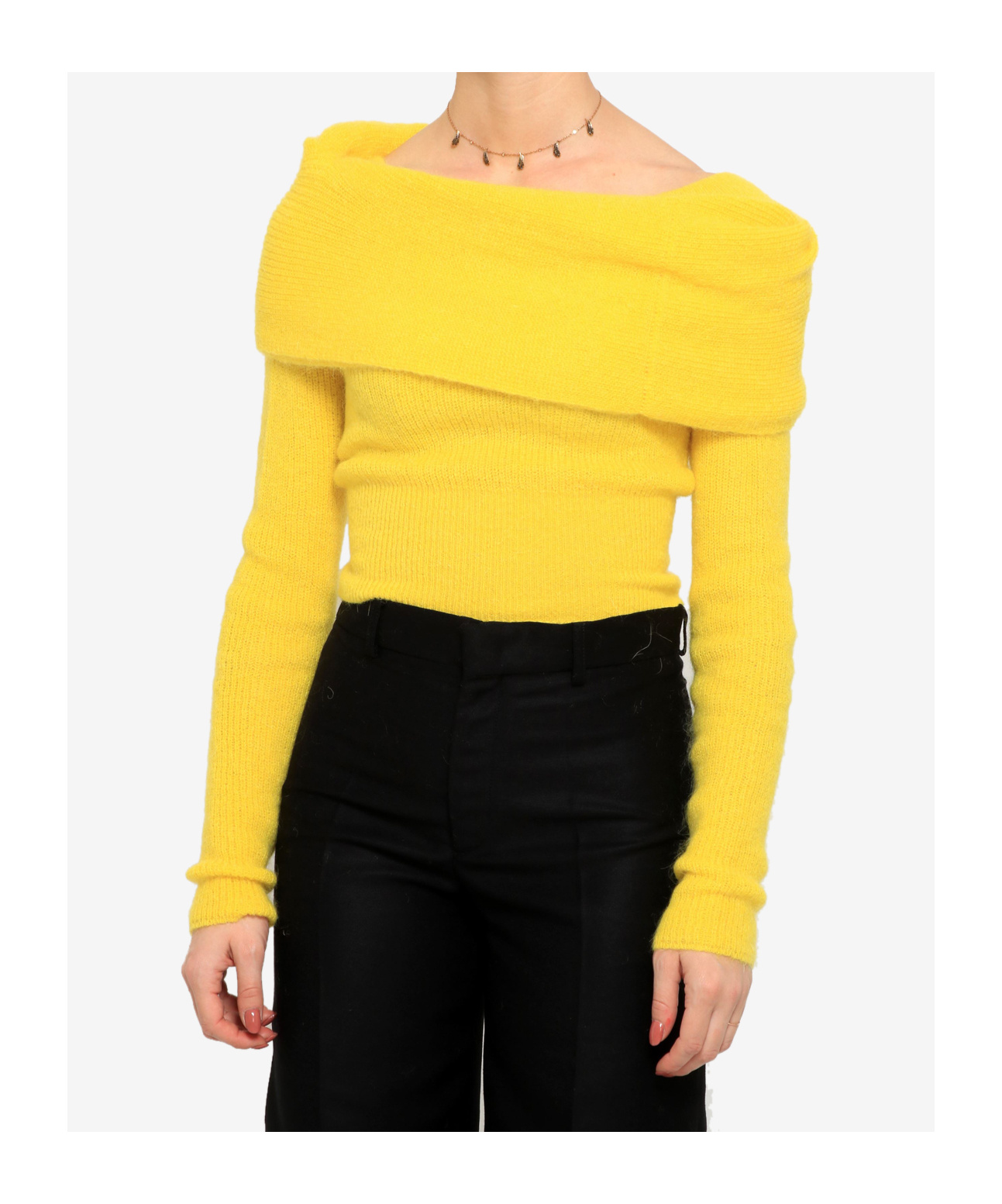 Philosophy Di Lorenzo Serafini Off-the-shoulder Knitted Jumper In Yellow