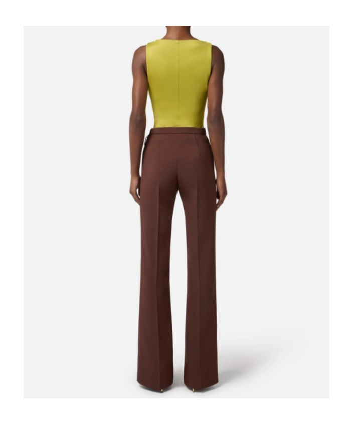 Elisabetta Franchi Fitted Sleeveless Top With Button Embellishments And Gathered Neckline In Green