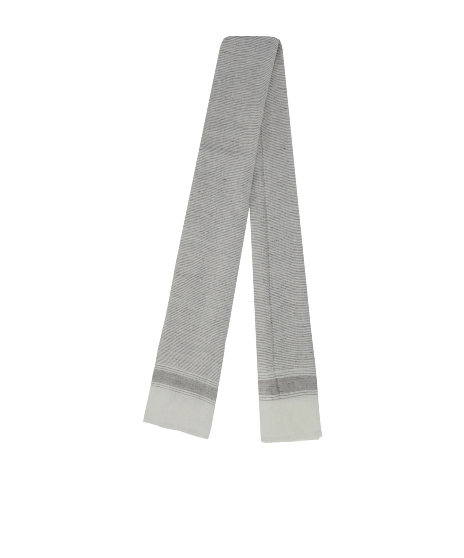 Brunello Cucinelli Cotton Scarf Fringed Edges Striped Pattern In Gray