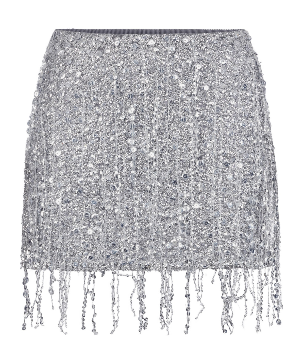 Shop Elisabetta Franchi Sequined Tassel Embroidered Mini Skirt In Gray