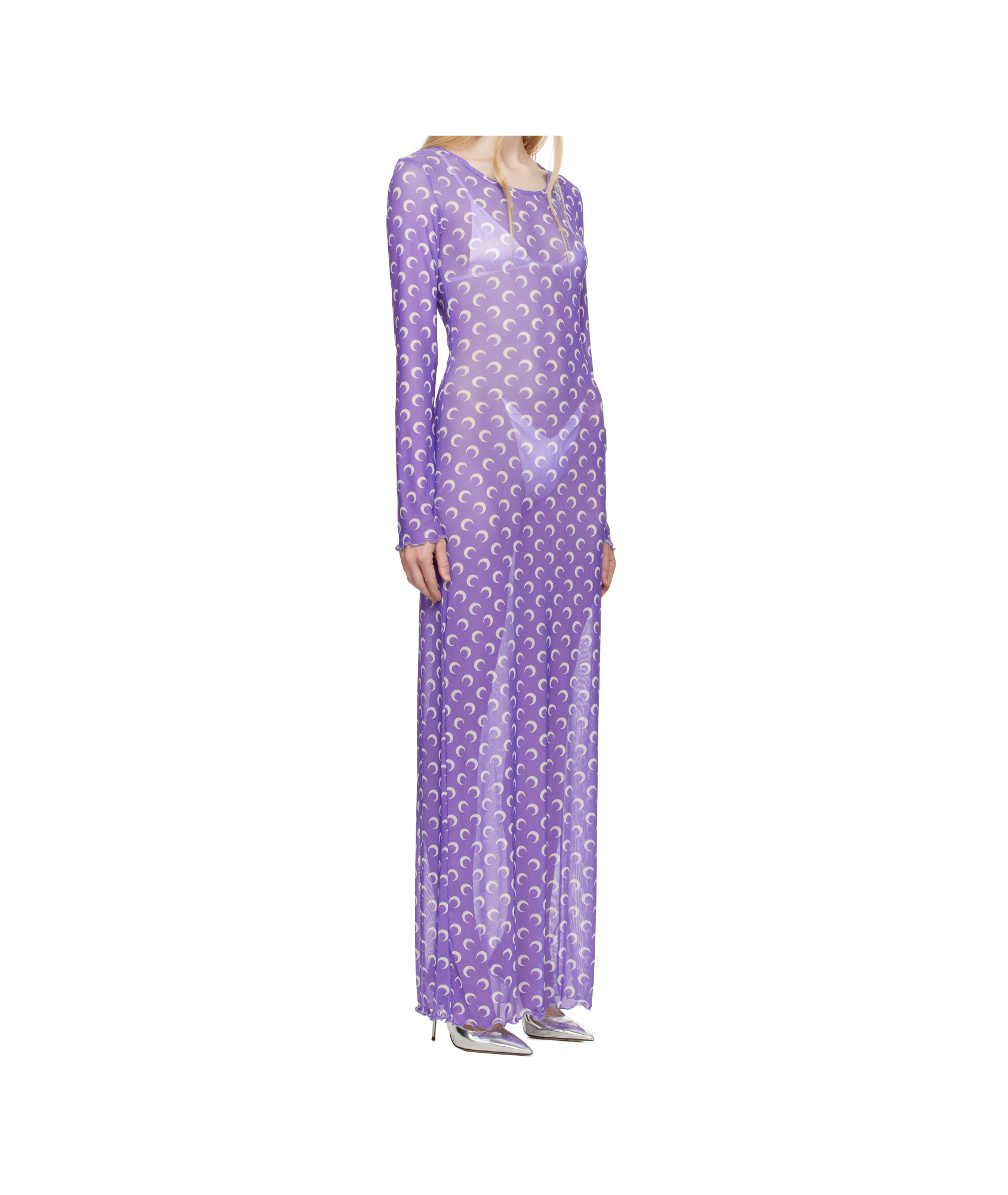Marine Serre Purple Moon Printed Mesh Panelled Maxi Dress