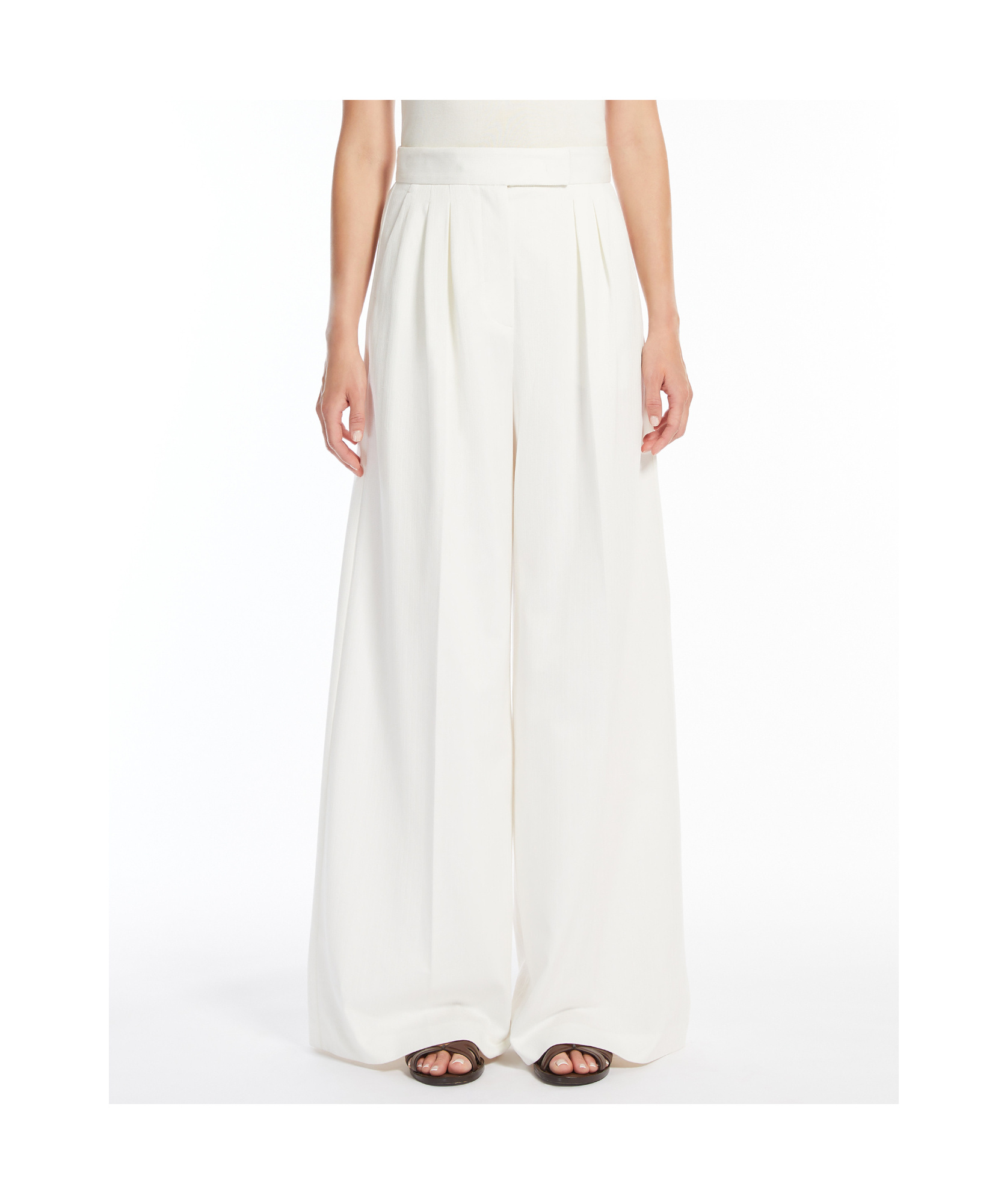Max Mara Wide Trousers In Pinstriped Jacquard Cotton In White