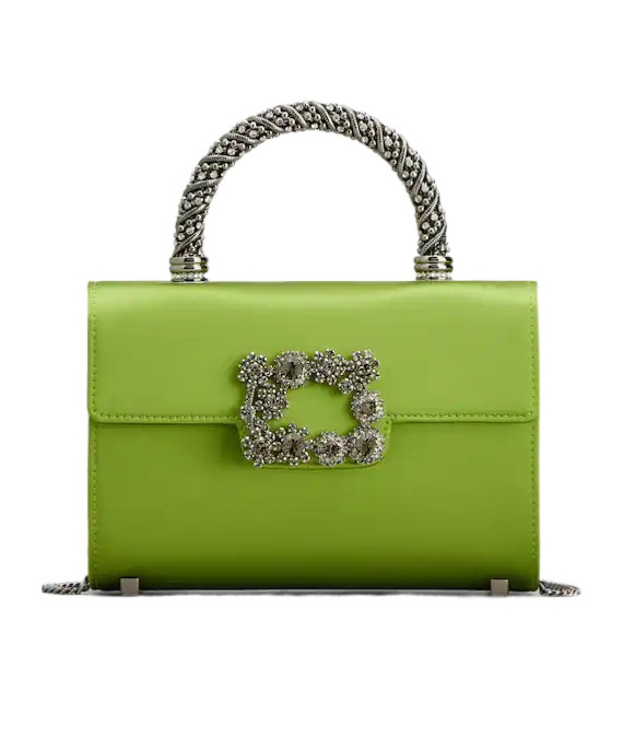 Roger Vivier Jewel Efflorescence Mini Bag In Satin In Green