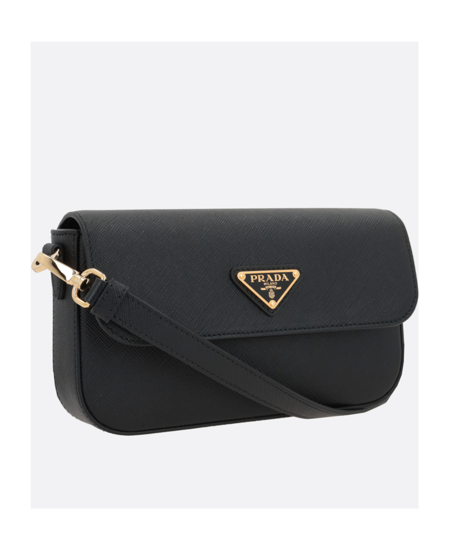 Prada Mini Saffiano-leather Shoulder Bag In Black