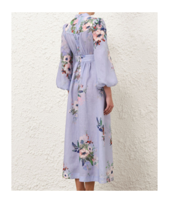 Zimmermann Everley Midi Light Blue Multicolor Dress In Gray