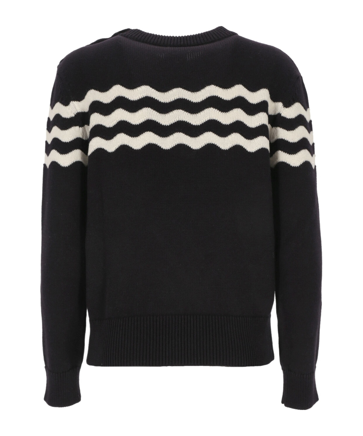 Patou Navy Blue Cotton And Wool Jumper With White Detailing In Black
