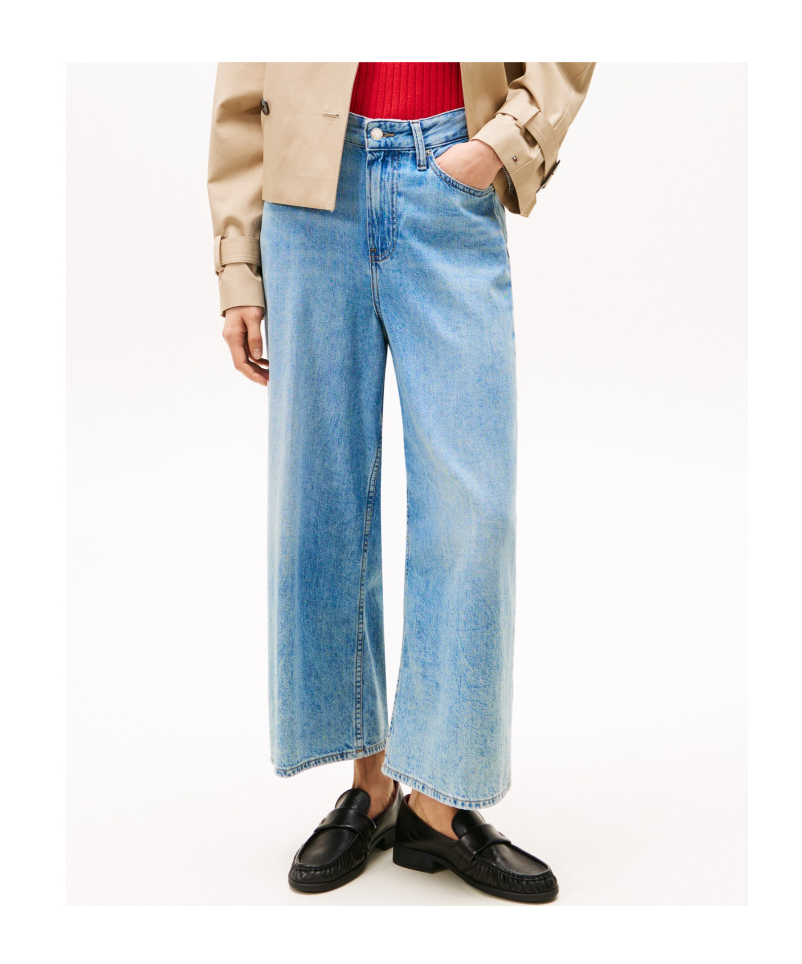 TOMMY HILFIGER HIGH RISE WIDE LEG CROPPED JEANS 