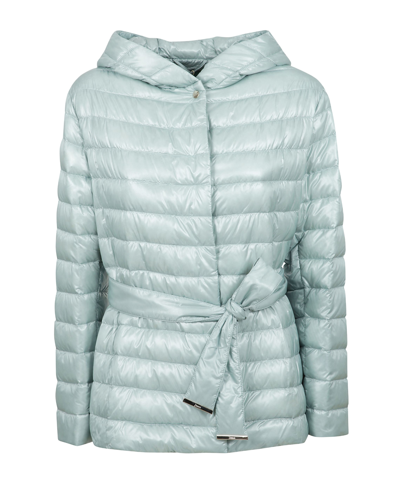 Herno Hooded Belted Waist Puffer Jacket In Green