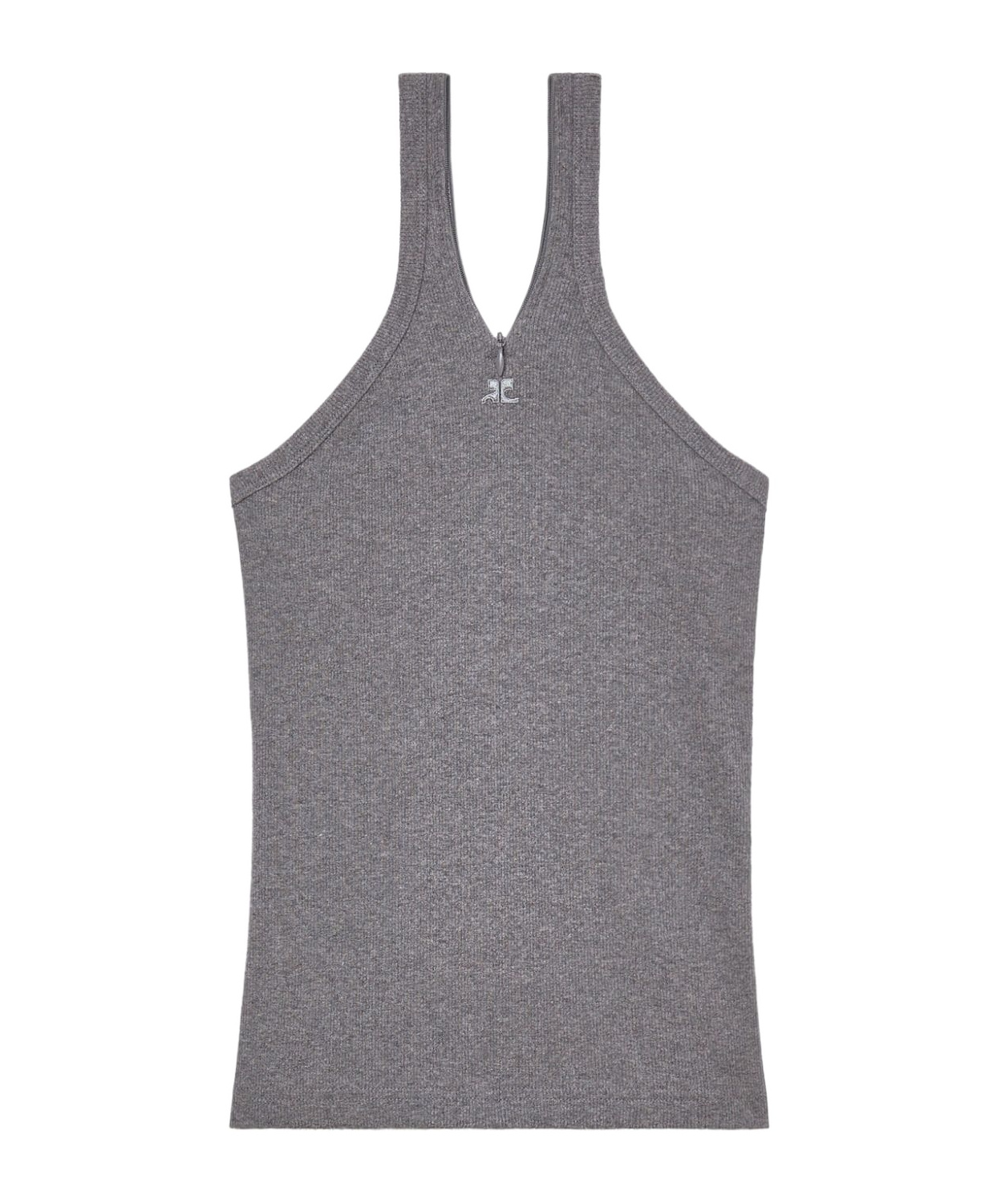 Courrèges Logo-embroidered Ribbed Tank Top In Gray