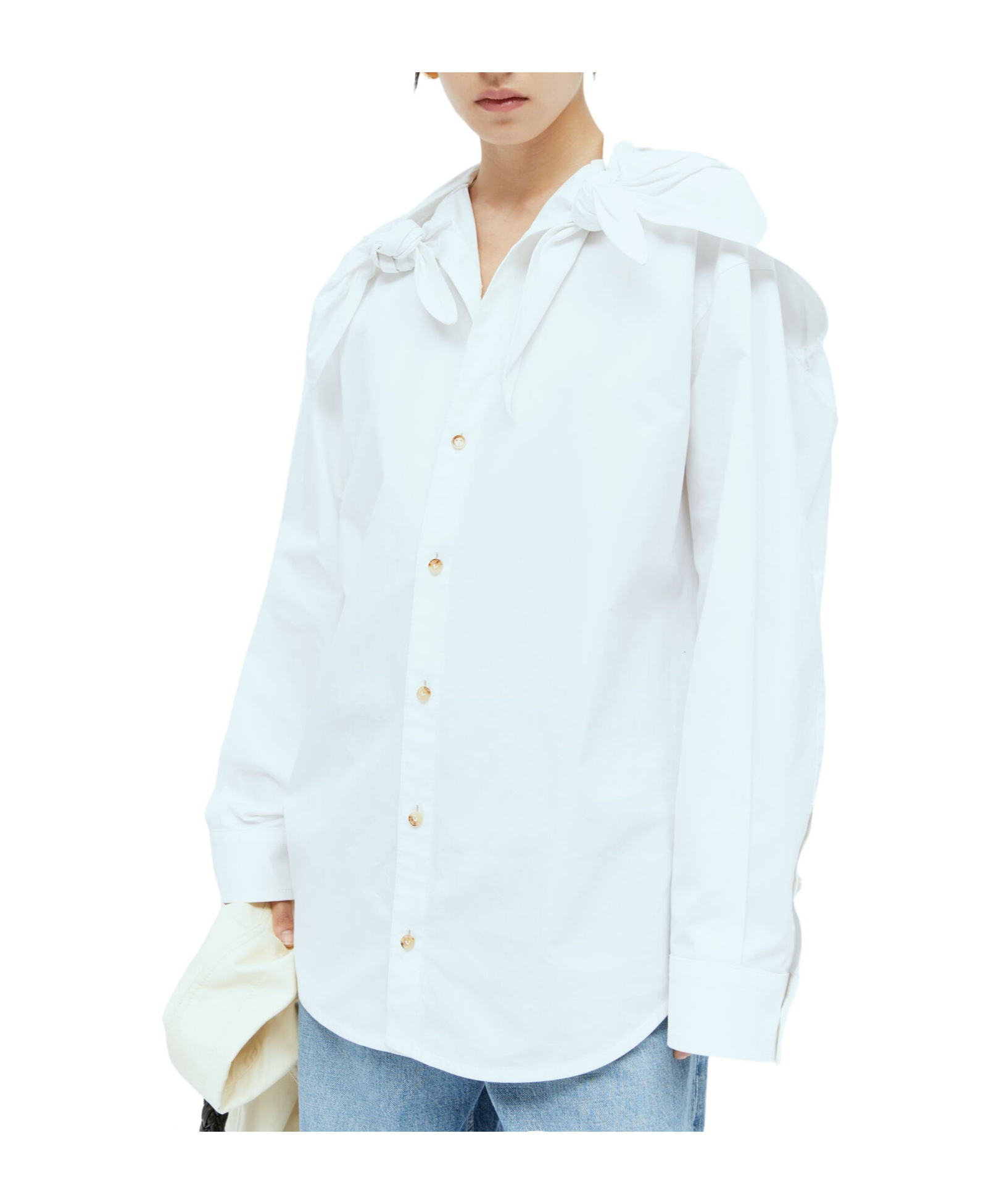 Bottega Veneta Knotted Button-up Cotton Shirt In White