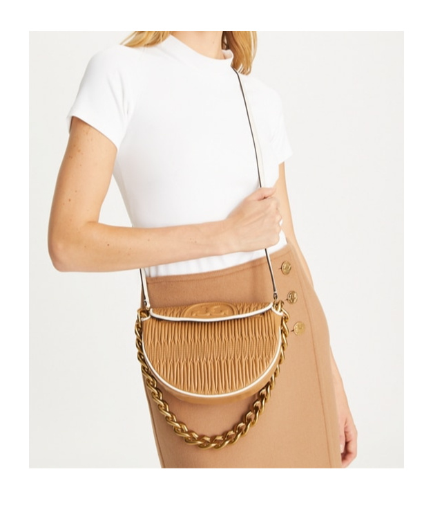 Shop Tory Burch Mini Fleming Crescent Bag In Brown
