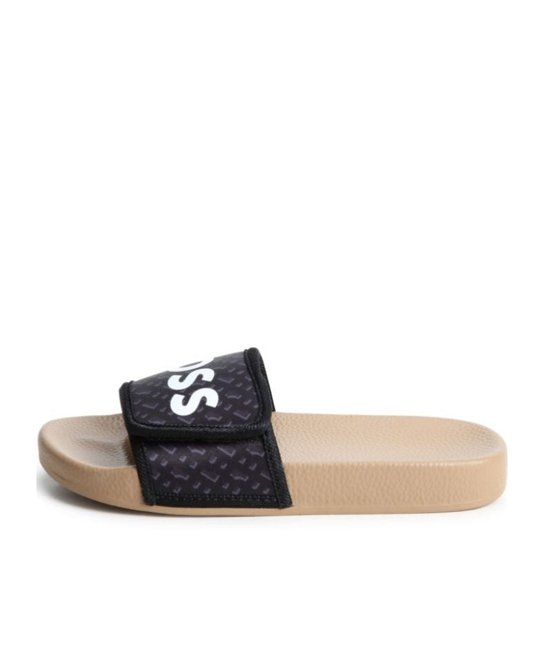 Hugo Boss Boss Boys Black Monogram Sliders In Nude