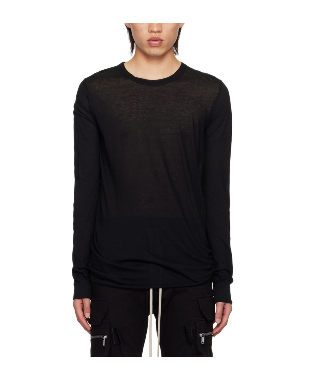 Rick Owens Forever Rib Ls T In Mini Rib Jersey In Black