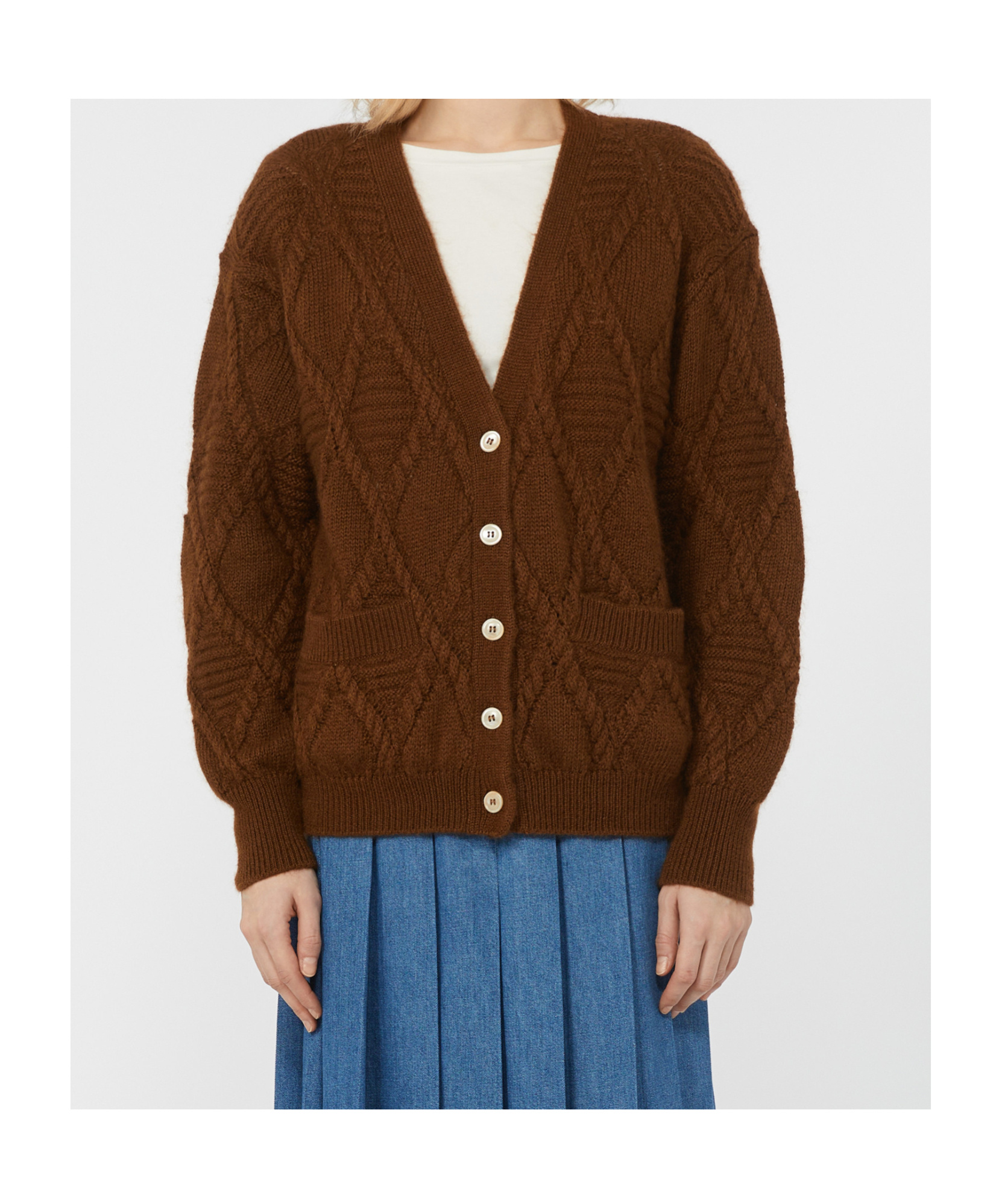 Weekend Max Mara Diamond-pattern Cable-knit Cardigan In Brown