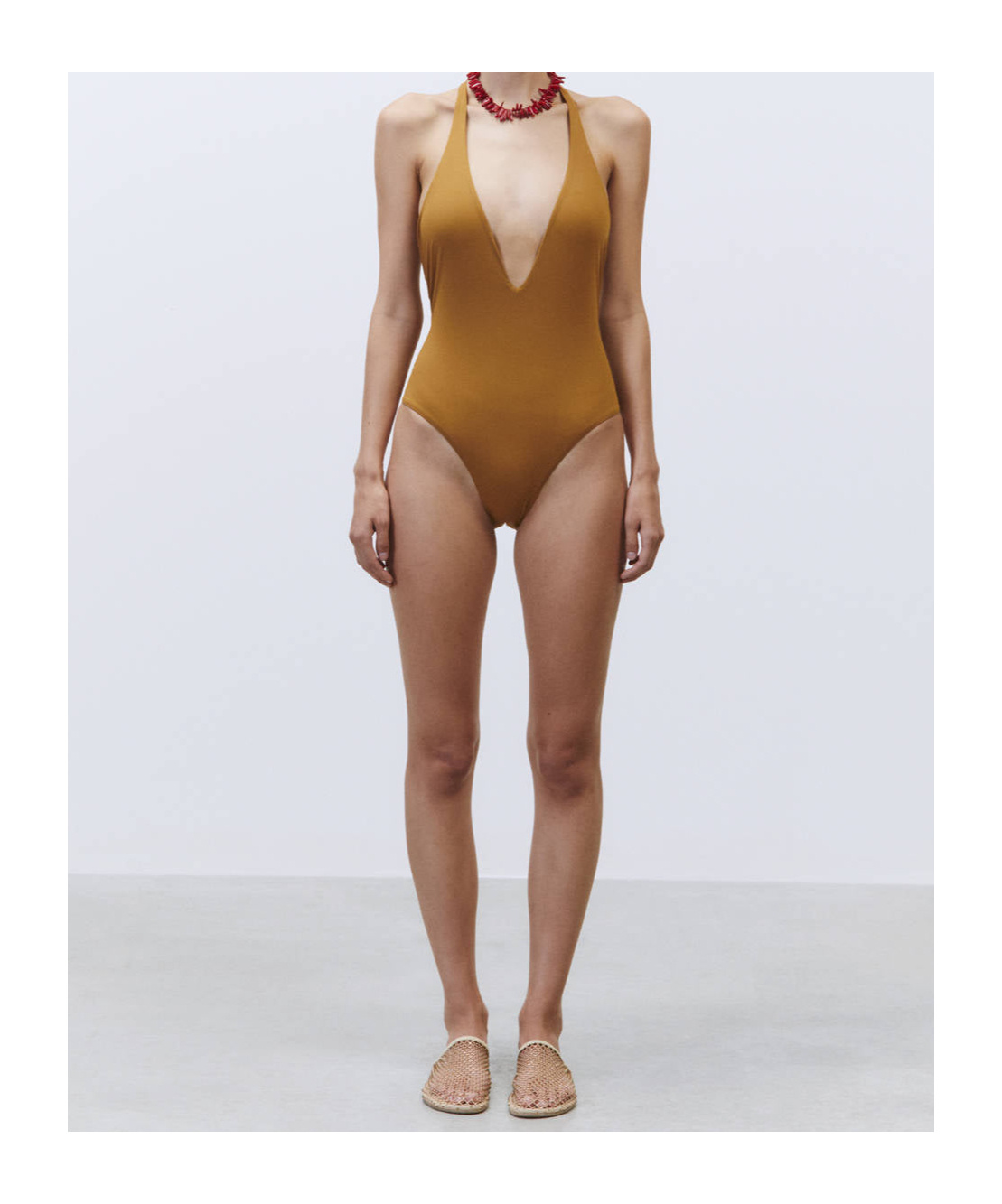Alysi V-neck Sleeveless Swimsuit In Brown