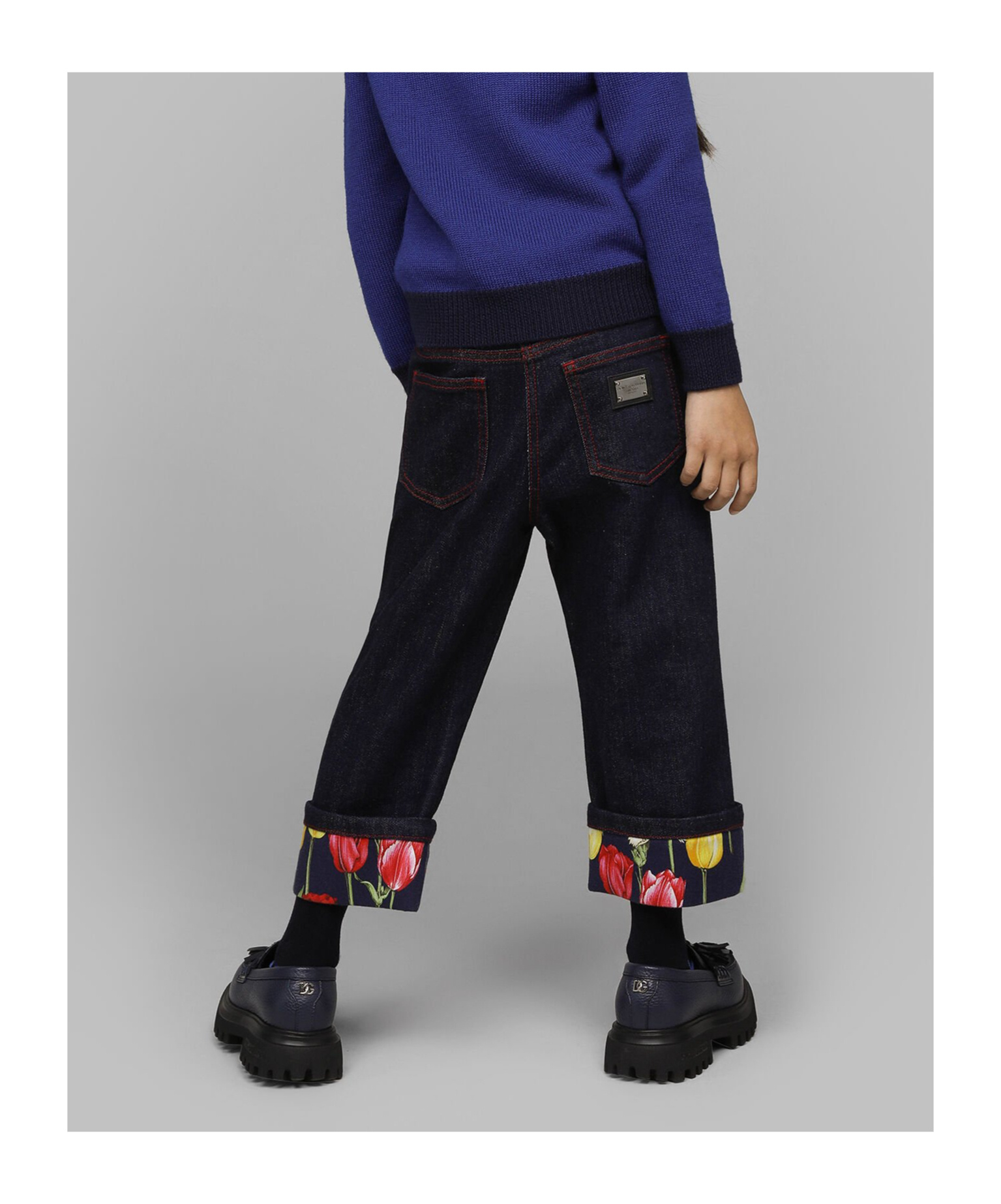 Dolce & Gabbana Floral Turn-up Jeans In Black