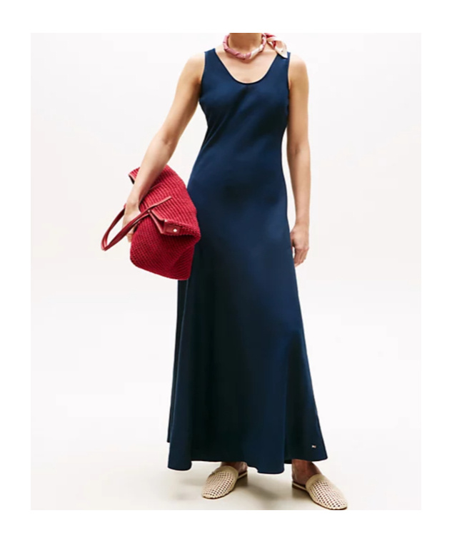 Tommy Hilfiger Linen Blend Maxi Dress In Dark Navy