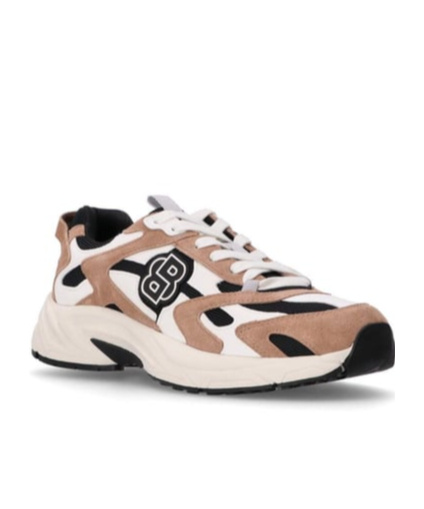 Hugo Boss Suede-trimmed Mesh Sneakers In Nude