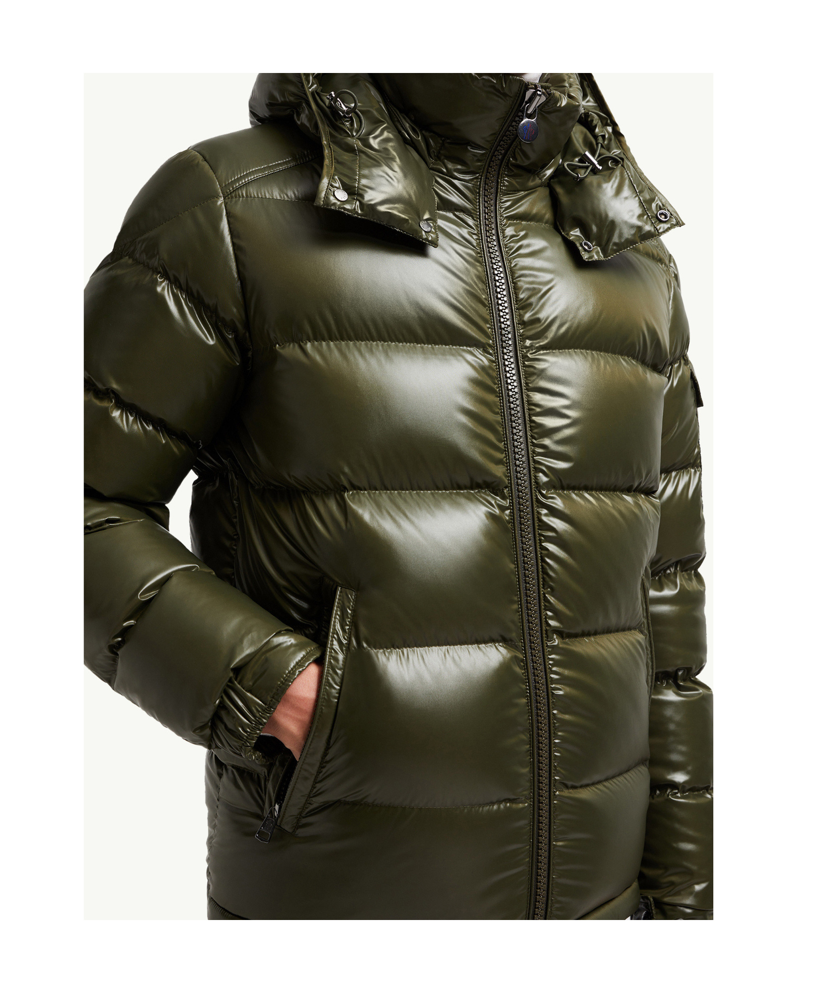Moncler Maya Hooded Short Down Jacket In Green