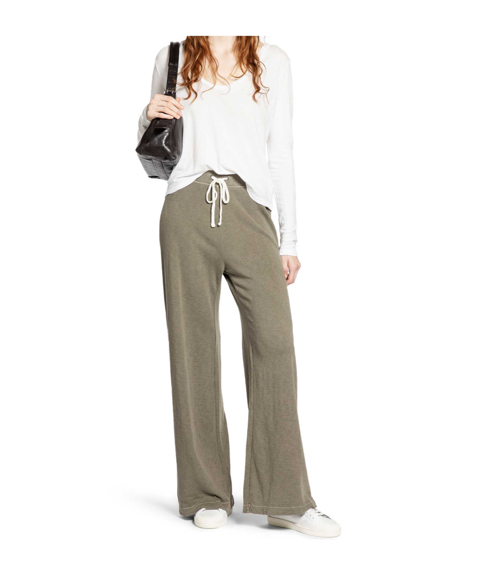 James Perse V-neck Long-sleeved T-shirt In White