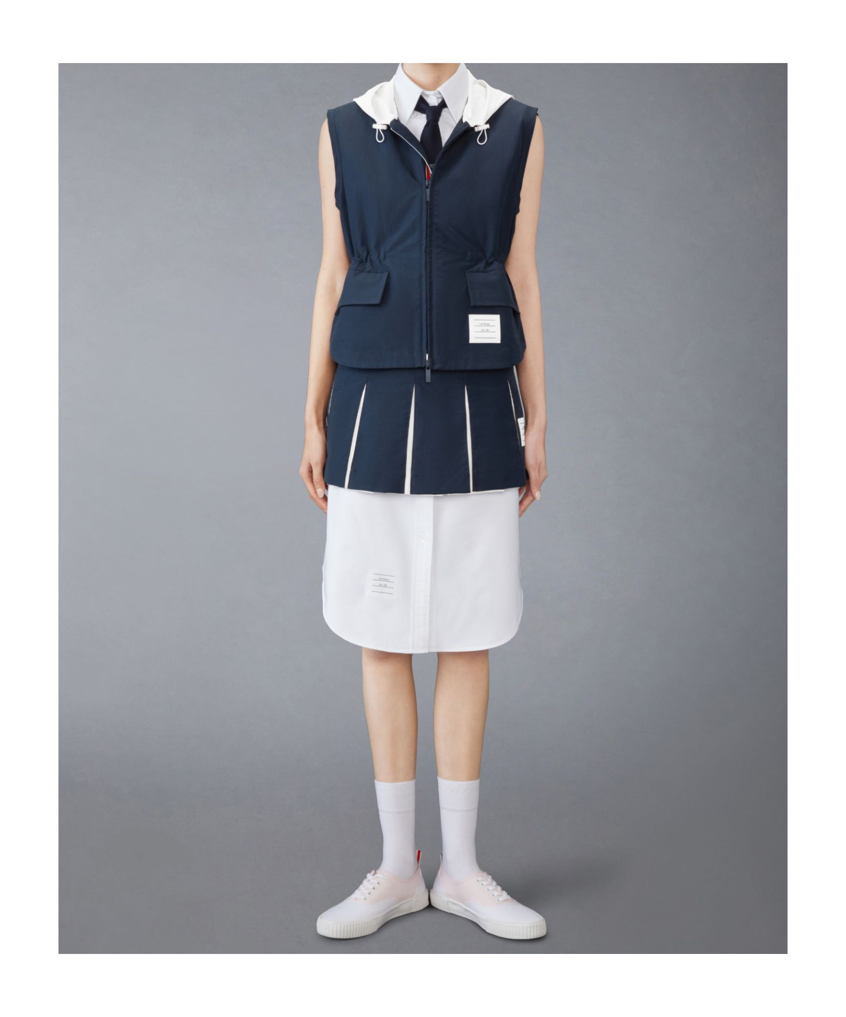 THOM BROWNE PLEATED RIPSTOP MINISKIRT