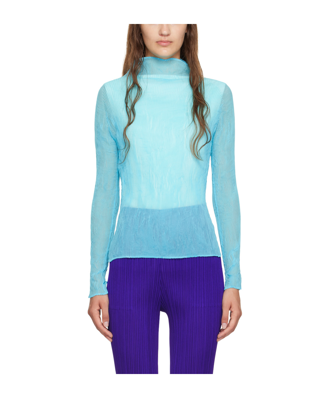 Shop Issey Miyake Right-collar T-shirt In Blue