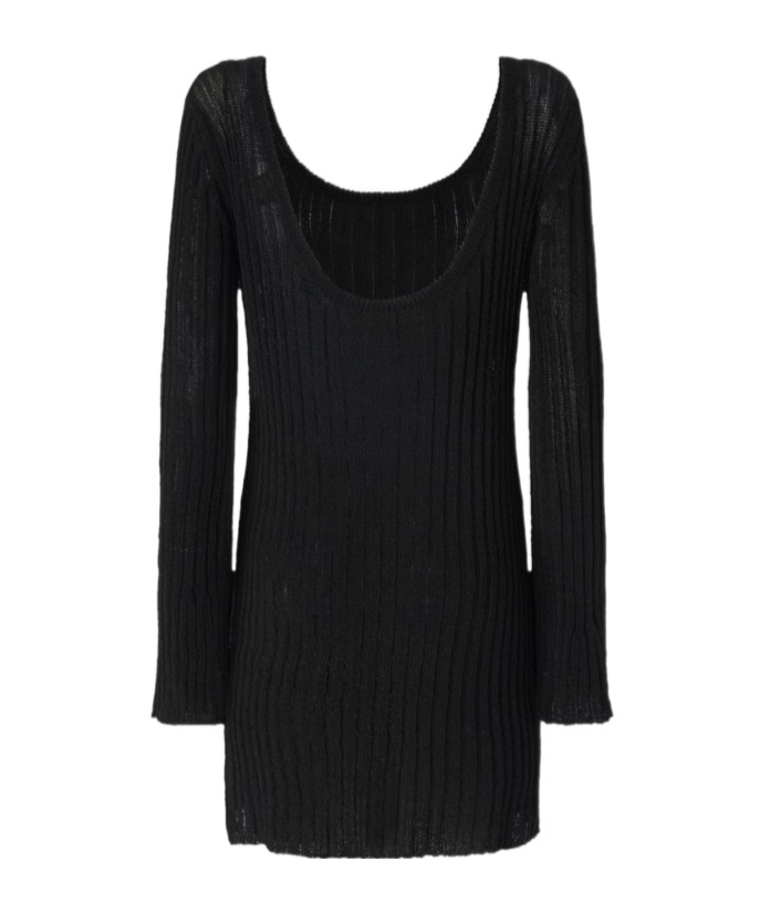 Pinko Round Neckline Knit Mini Dress In Black