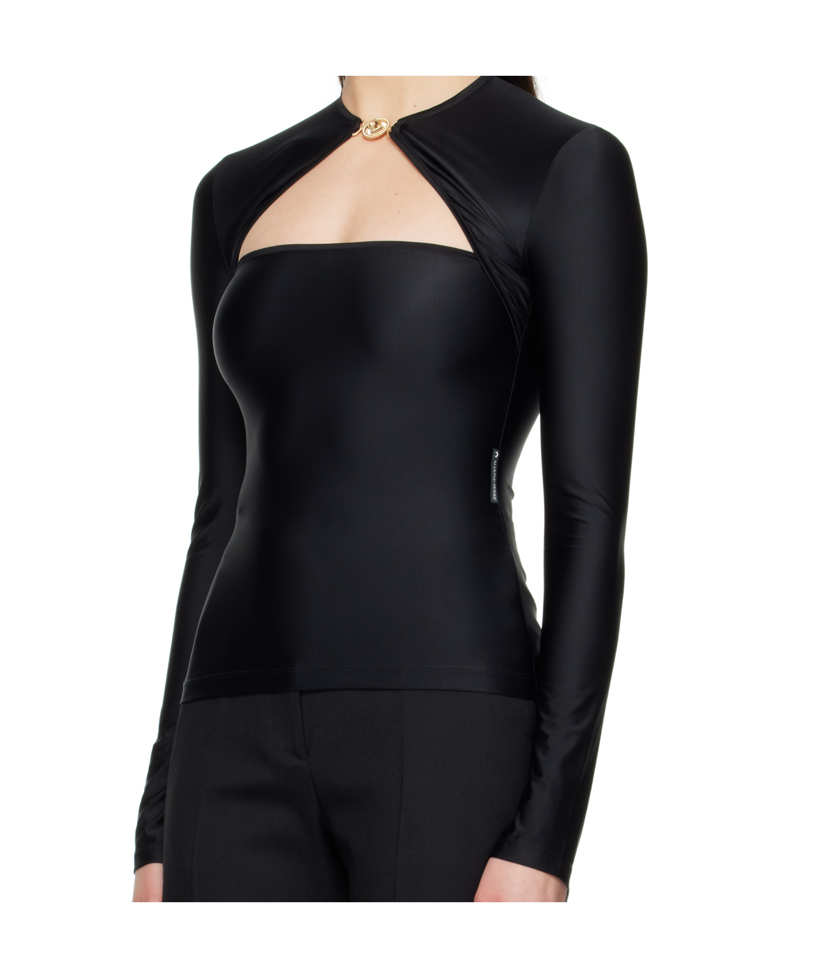 Marine Serre Black Draped Jersey Open Neck T-shirt In Black