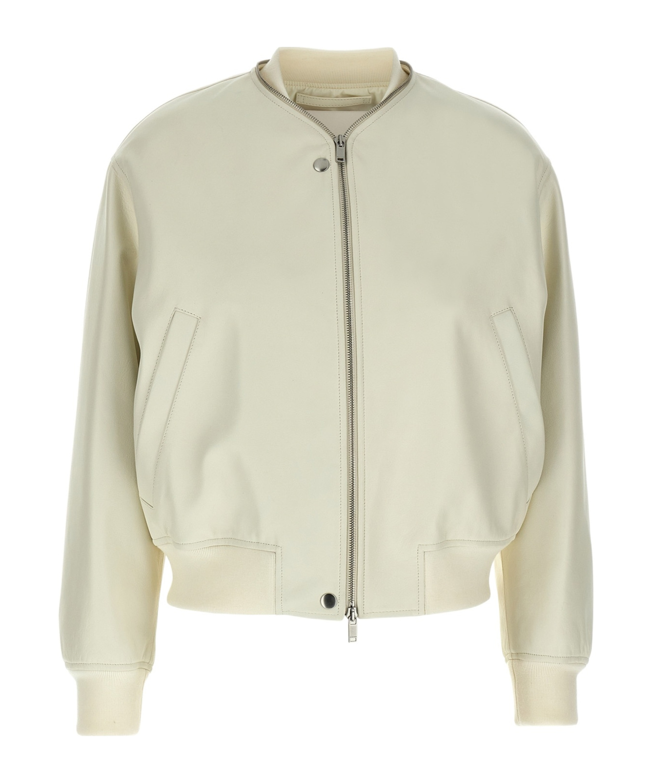Jil Sander Leather Bomber Jacket Casual Jackets And Parka White In Nude