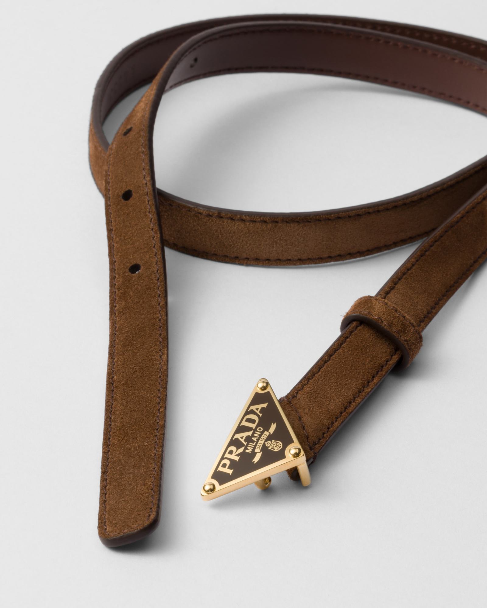 Prada Suede Belt In Cocoa Brown