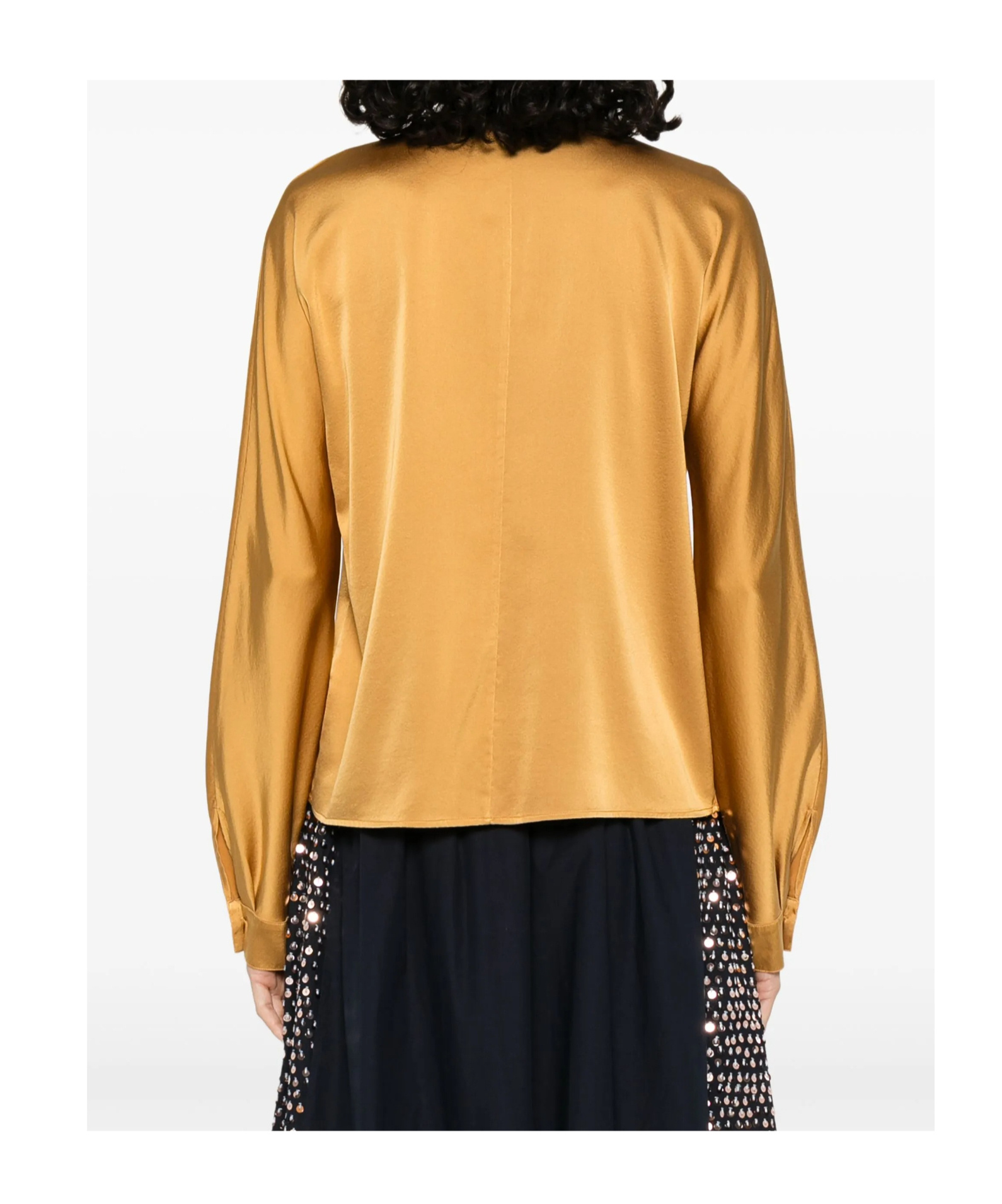 Forte Forte High Neck Satin Blouse With Tassel Detail In Yellow