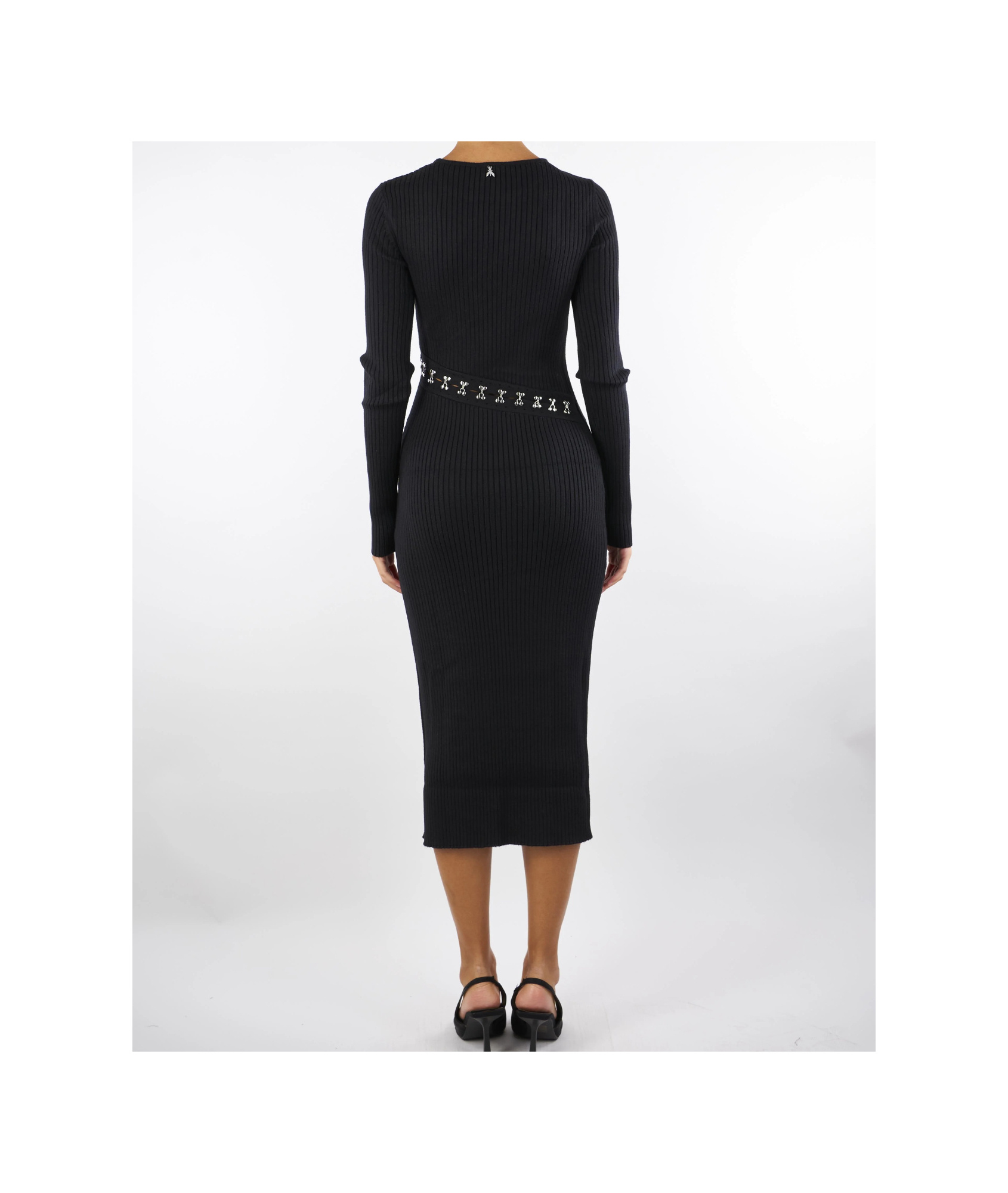 Patrizia Pepe Abito Midi Glam Rock In Maglia Nero In Black