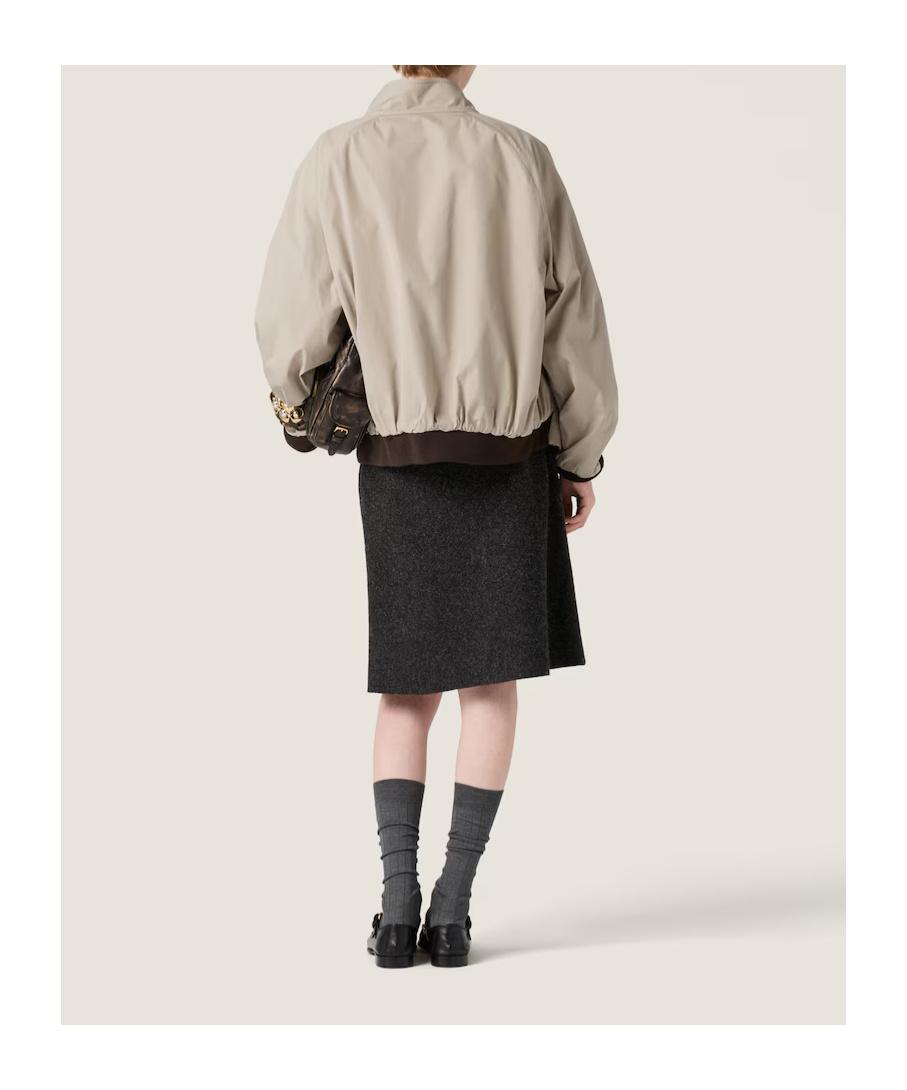 Miu Miu Reversible Houndstooth Check And Panama Cotton Blouson Jacket In Brown