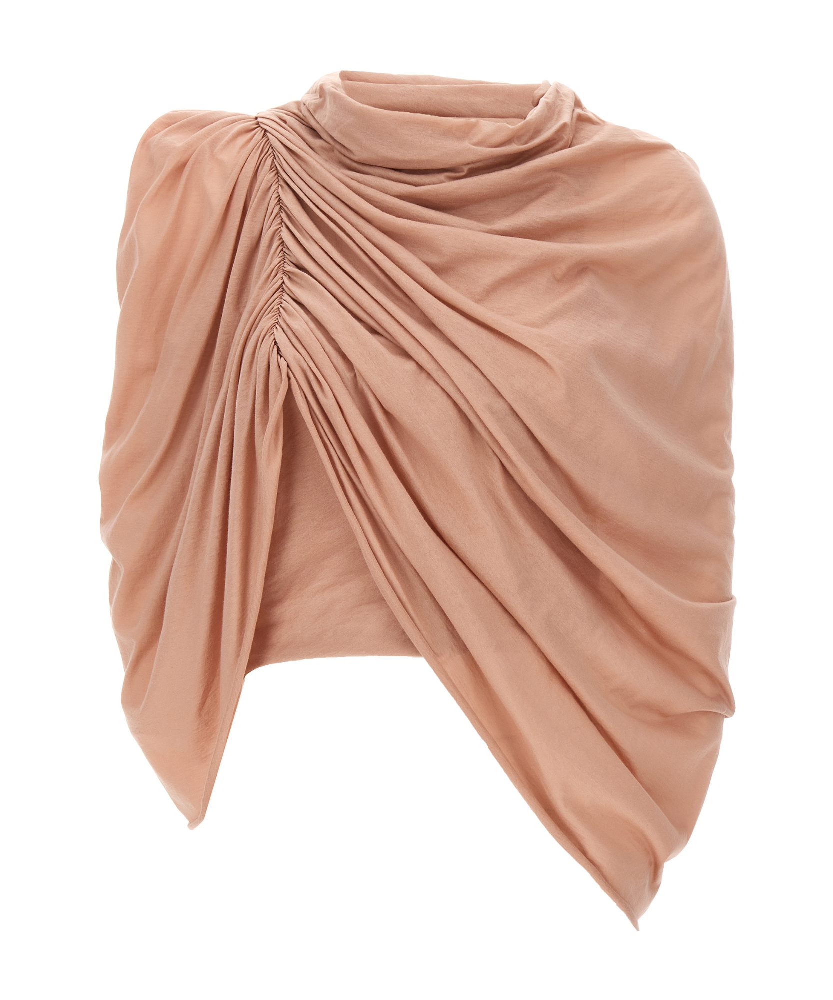 Rick Owens Draped Neutral Cotton Crew Neck Top In Nude