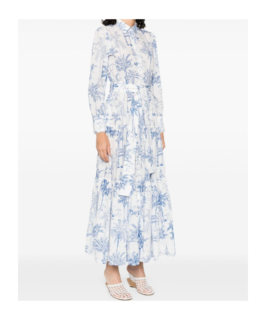 Mc2 Saint Barth Tropical Print Maxi Dress With Front Button Fastening And Belted Waist In White