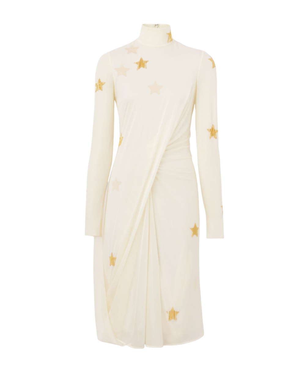 Burberry Ivory Long-sleeve Star Motif Gathered Silk Viscose Dress In White