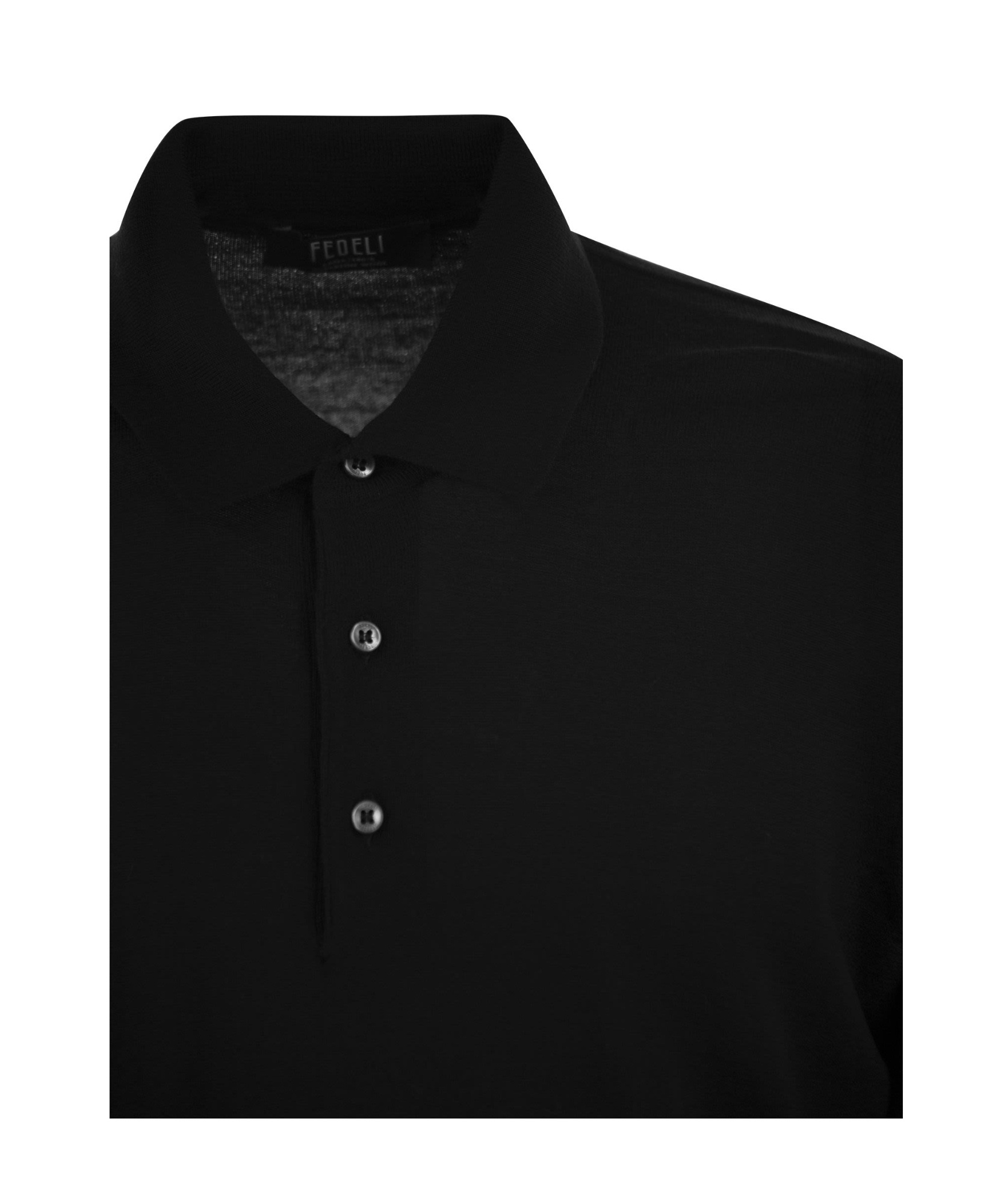 Fedeli Three-button Virgin Wool Polo Shirt In Black