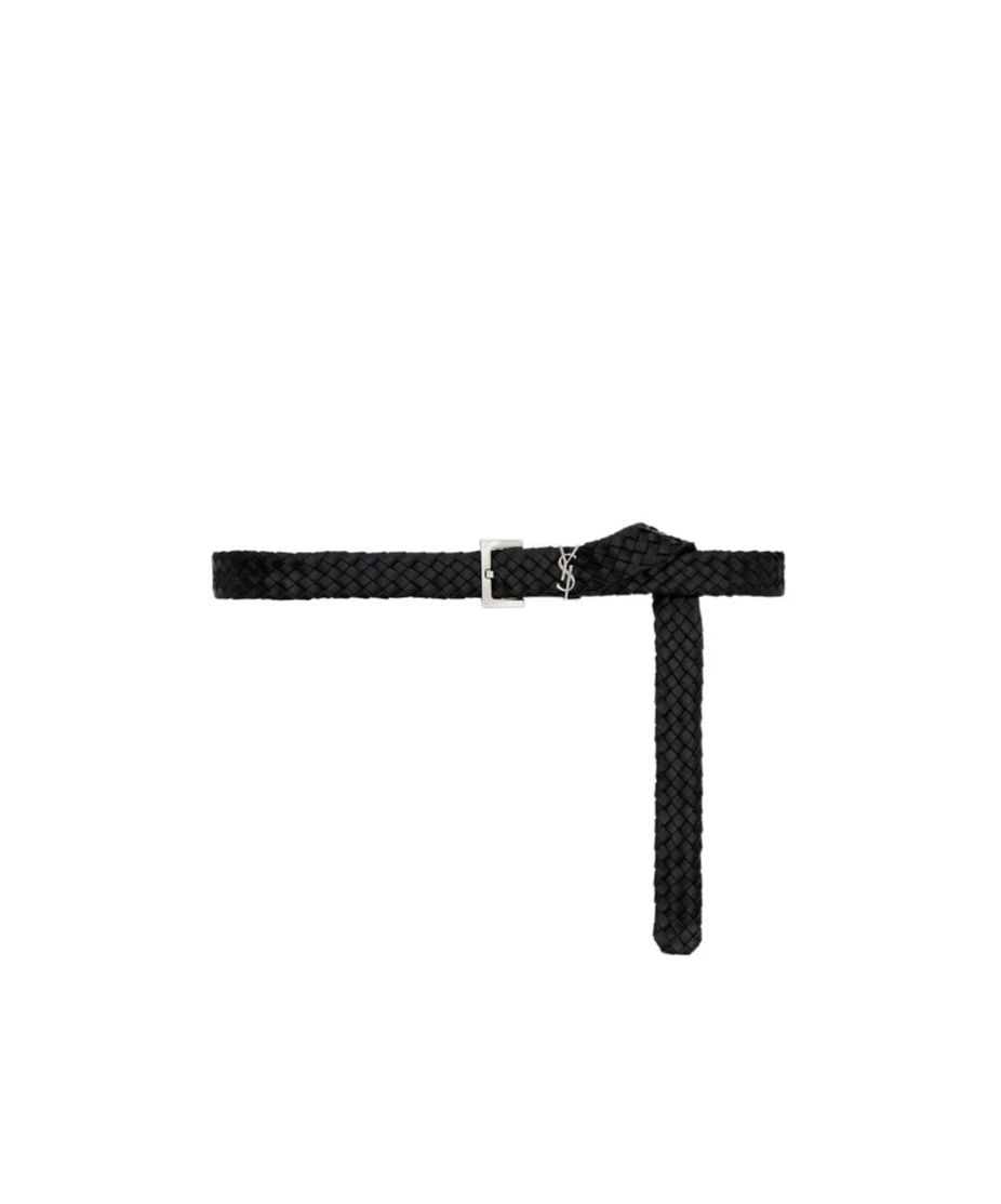Saint Laurent Cassandre Interwoven Leather Belt In Black