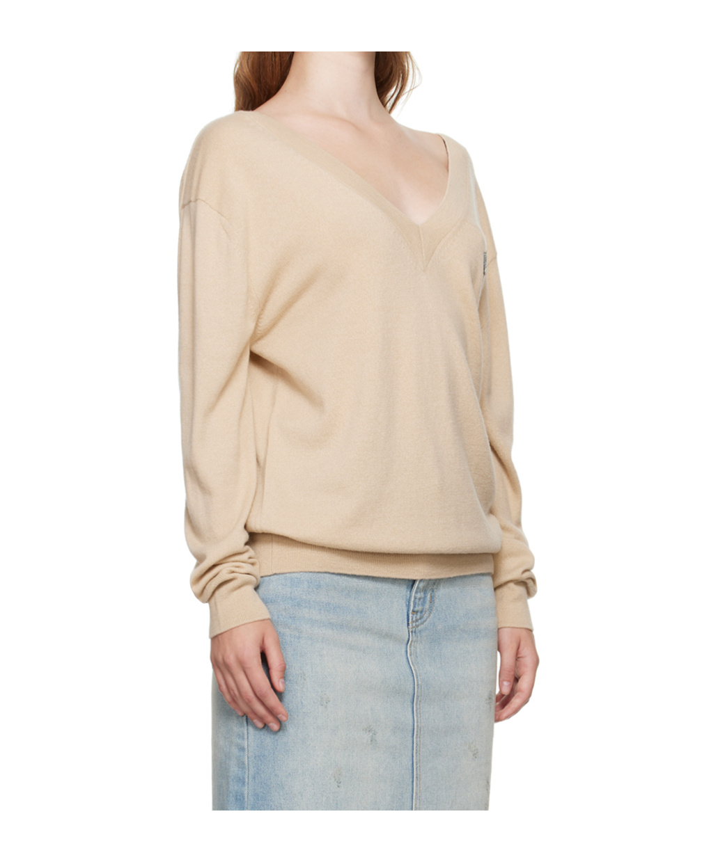 We11 Done Deep V-neck Long-sleeved Sweater In Nude