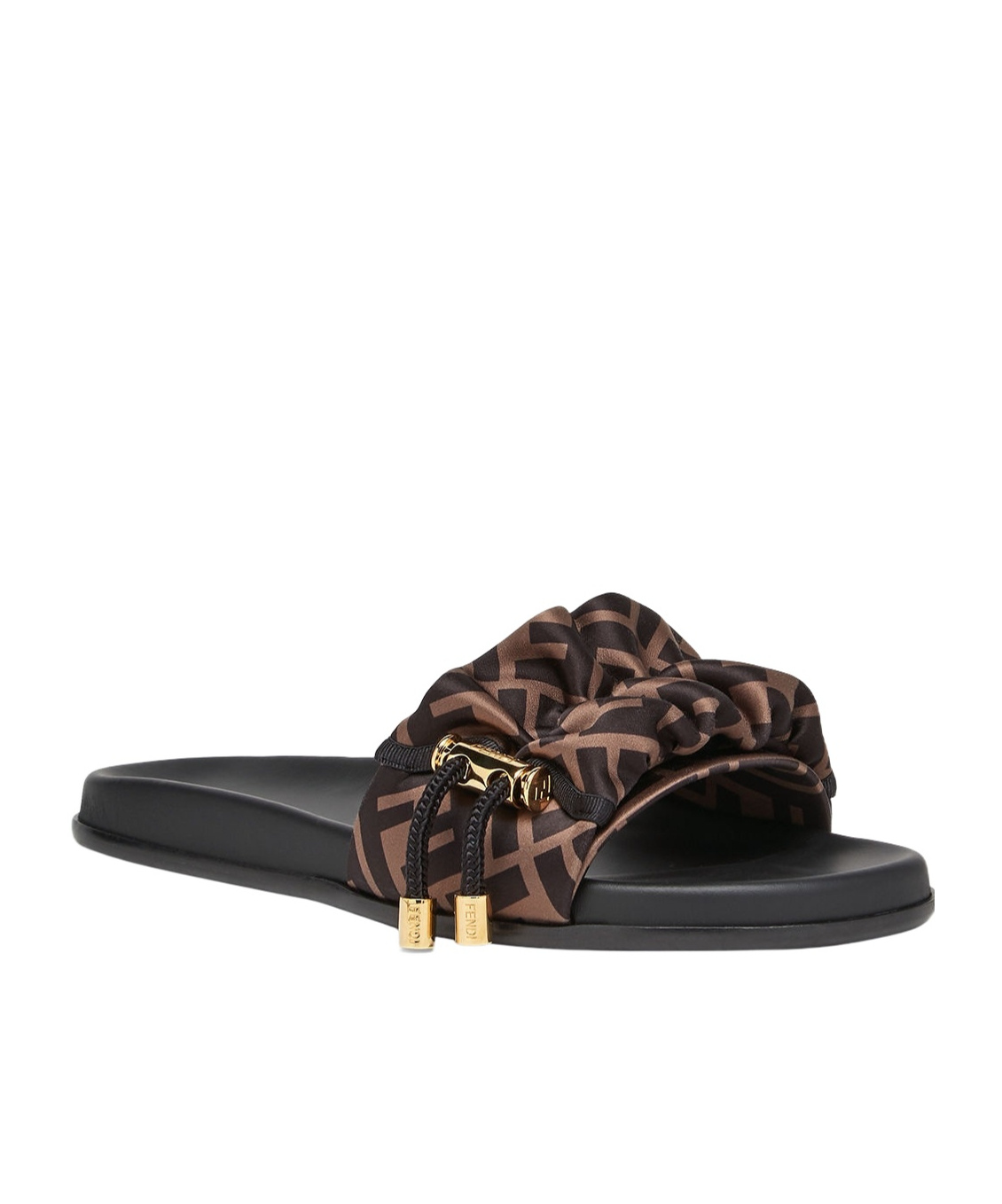 Shop Fendi Brown Satin Slides In Black