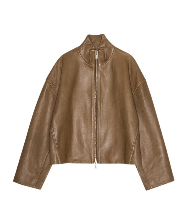 Remain Birger Christensen Stand Collar Zipper Leather Jacket In Brown