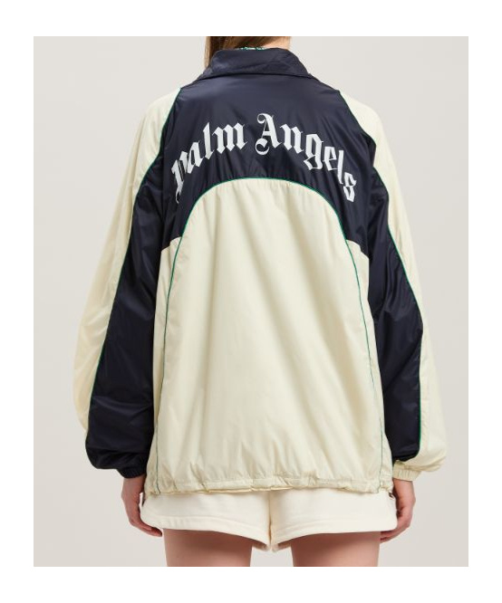 Palm Angels Curved Logo Colorblock Windbreaker In Black