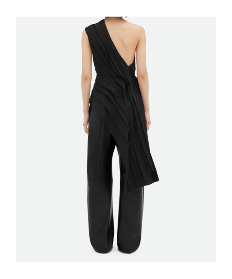 Bottega Veneta Draped Asymmetric Crepe One-shoulder Top In Black