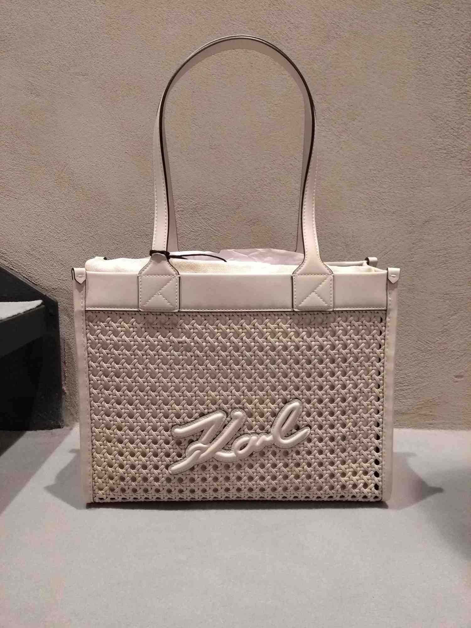 Karl Lagerfeld Woven Shoulder Bag In White